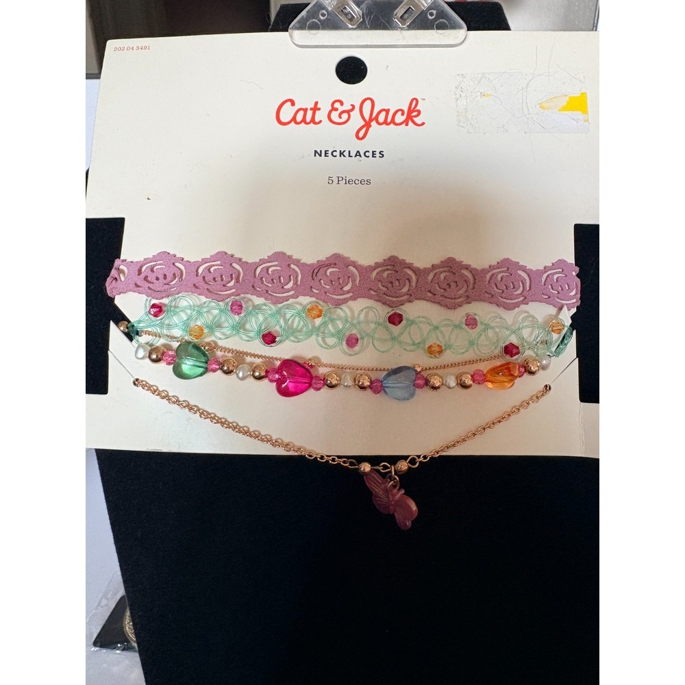 Cat & Jack Girls Necklaces 5 Pieces New Multicolor Choker Butterfly Heart Set
